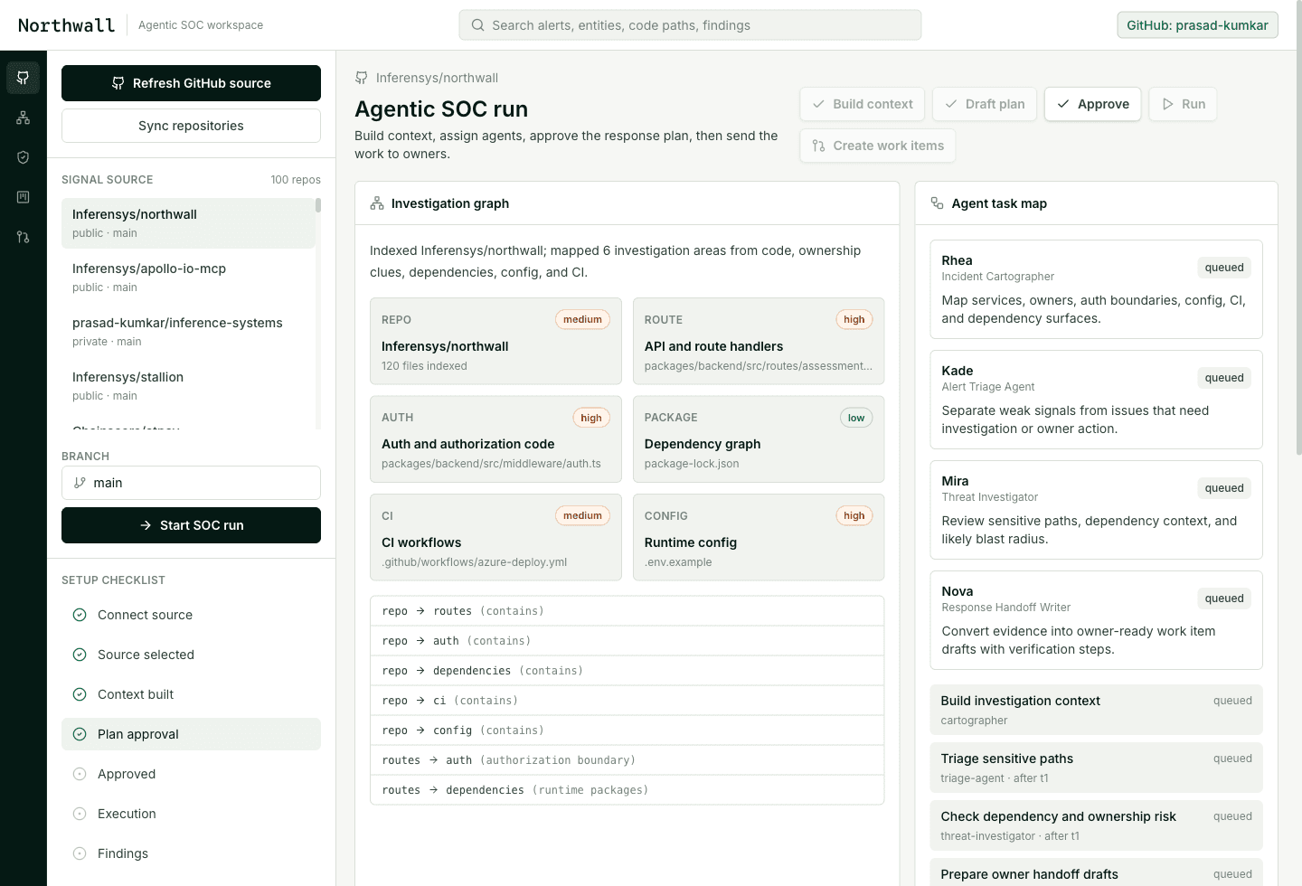 Northwall agent plan review screen